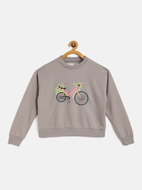 Thumbnail for Lyush Grey Terry Embroidered Bicycle Sweatshirt For Girls - Distacart