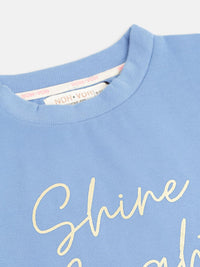 Thumbnail for Lyush Blue SHINE BRIGHT Foil Print Crop Sweatshirt For Girls - Distacart