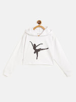 Thumbnail for Lyush White Ballerina Print Crop Hoodie For Girls - Distacart