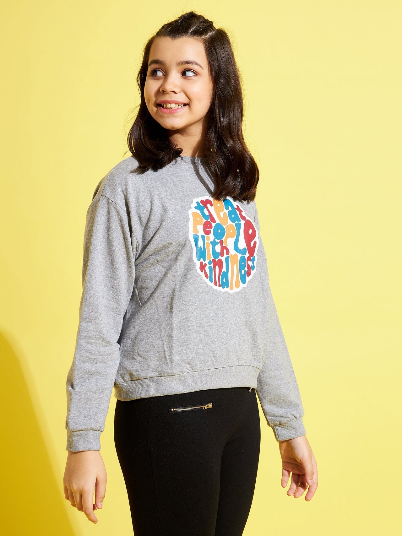 Lyush Grey TREAT PEOPLE Print Sweatshirt For Girls - Distacart