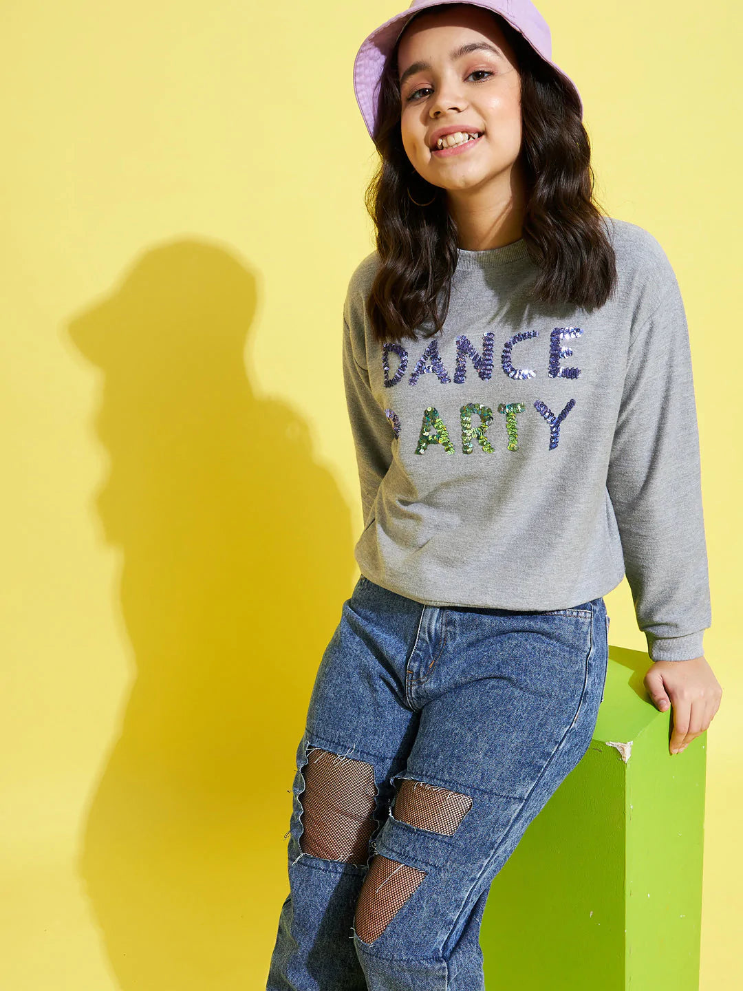 Lyush Grey DANCE PARTY Embroidered Sweatshirt For Girls - Distacart