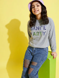Thumbnail for Lyush Grey DANCE PARTY Embroidered Sweatshirt For Girls - Distacart
