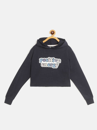 Lyush Navy POSITIVE ENERGY Print Hoodie For Girls - Distacart