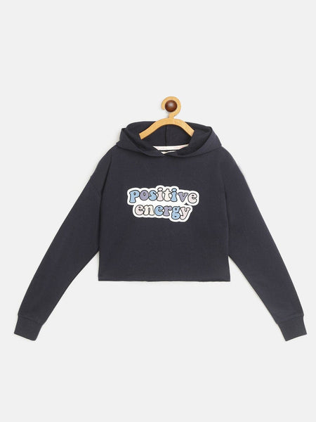 Lyush Navy POSITIVE ENERGY Print Hoodie For Girls - Distacart