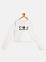 Thumbnail for Lyush White Embroidered Crop Sweatshirt For Girls - Distacart