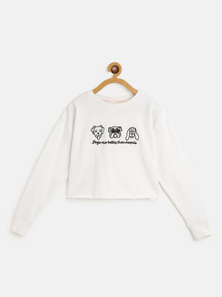 Lyush White Embroidered Crop Sweatshirt For Girls - Distacart