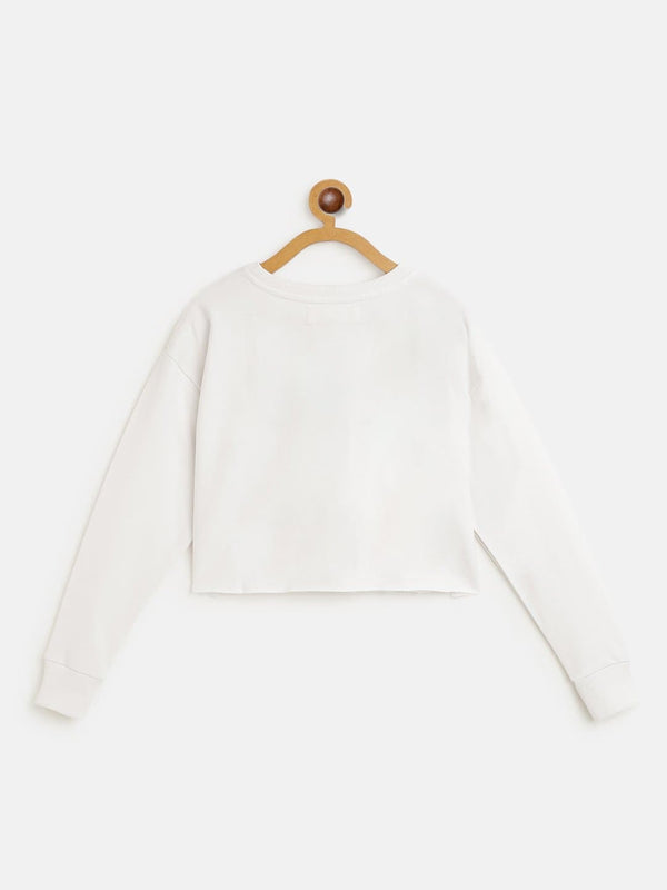 Lyush White Embroidered Crop Sweatshirt For Girls - Distacart