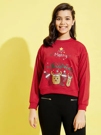 Thumbnail for Lyush Red MERRY CHRISTMAS Print Sweatshirt For Girls - Distacart