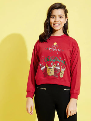 Lyush Red MERRY CHRISTMAS Print Sweatshirt For Girls - Distacart