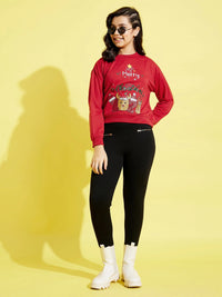 Thumbnail for Lyush Red MERRY CHRISTMAS Print Sweatshirt For Girls - Distacart