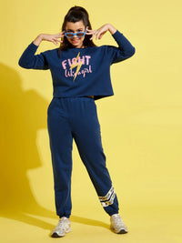 Thumbnail for Lyush Blue Fleece FIGHT Crop Sweatshirt For Girls - Distacart