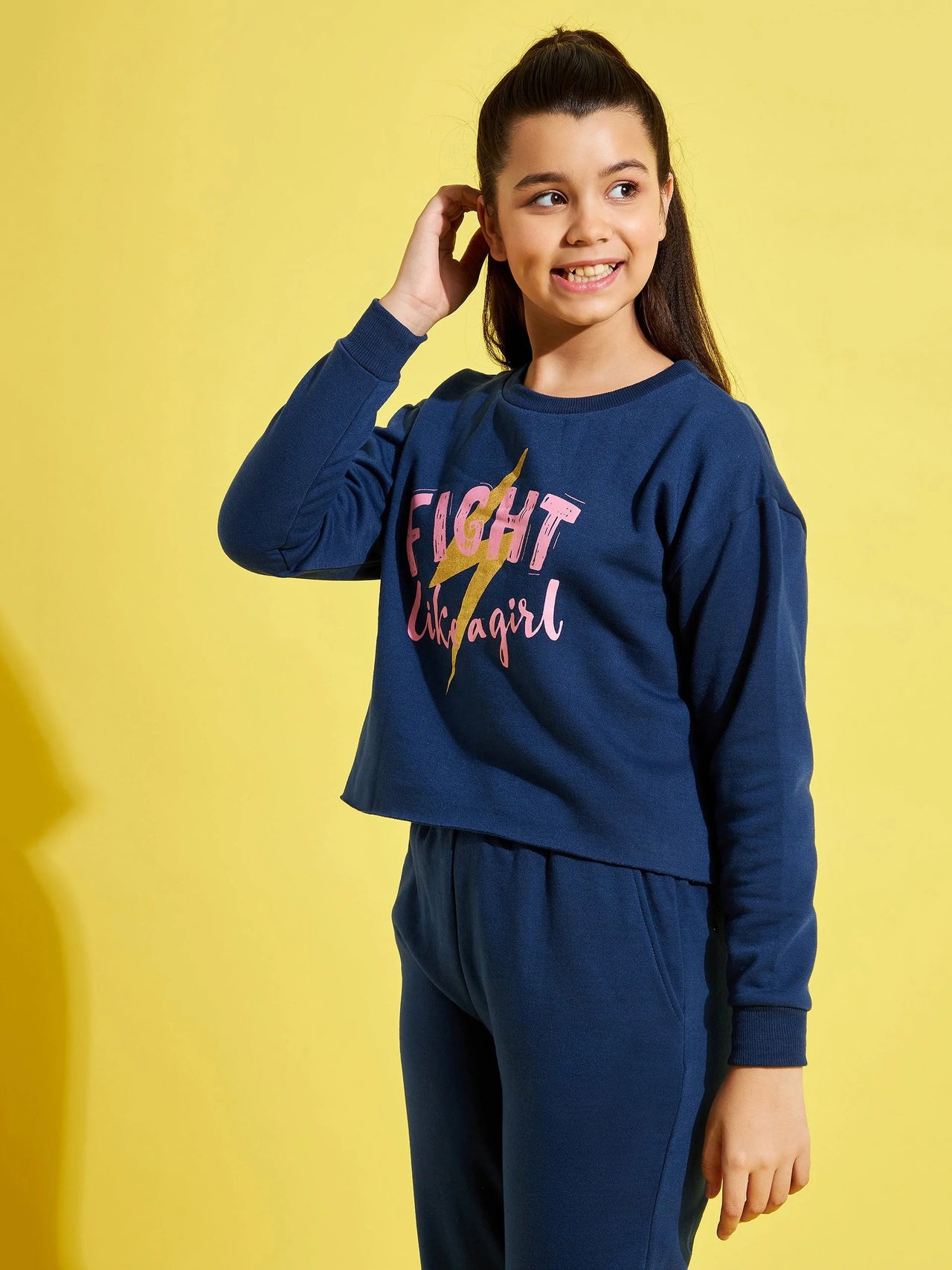 Lyush Blue Fleece FIGHT Crop Sweatshirt For Girls - Distacart