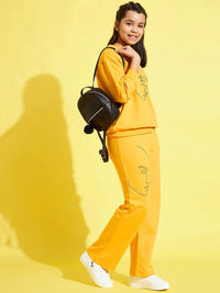 Thumbnail for Lyush Yellow Terry Face Print Drop Shoulder Sweatshirt For Girls - Distacart