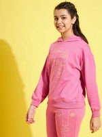 Thumbnail for Lyush Pink Terry Face Print Hoodie For Girls - Distacart