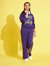 Thumbnail for Lyush Purple Terry Sweet & Sassy Drop Shoulder Sweatshirt For Girls - Distacart