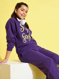 Thumbnail for Lyush Purple Terry Sweet & Sassy Drop Shoulder Sweatshirt For Girls - Distacart