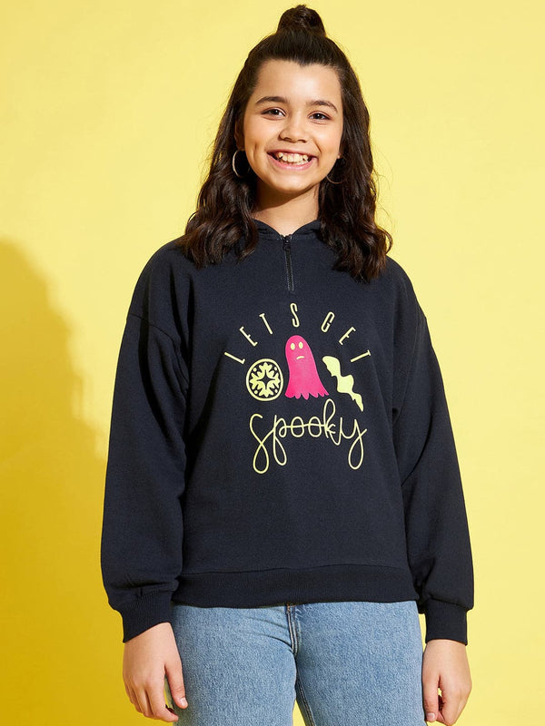 Lyush Navy Terry Lets Get Spooky Zipper Hoodie For Girls - Distacart