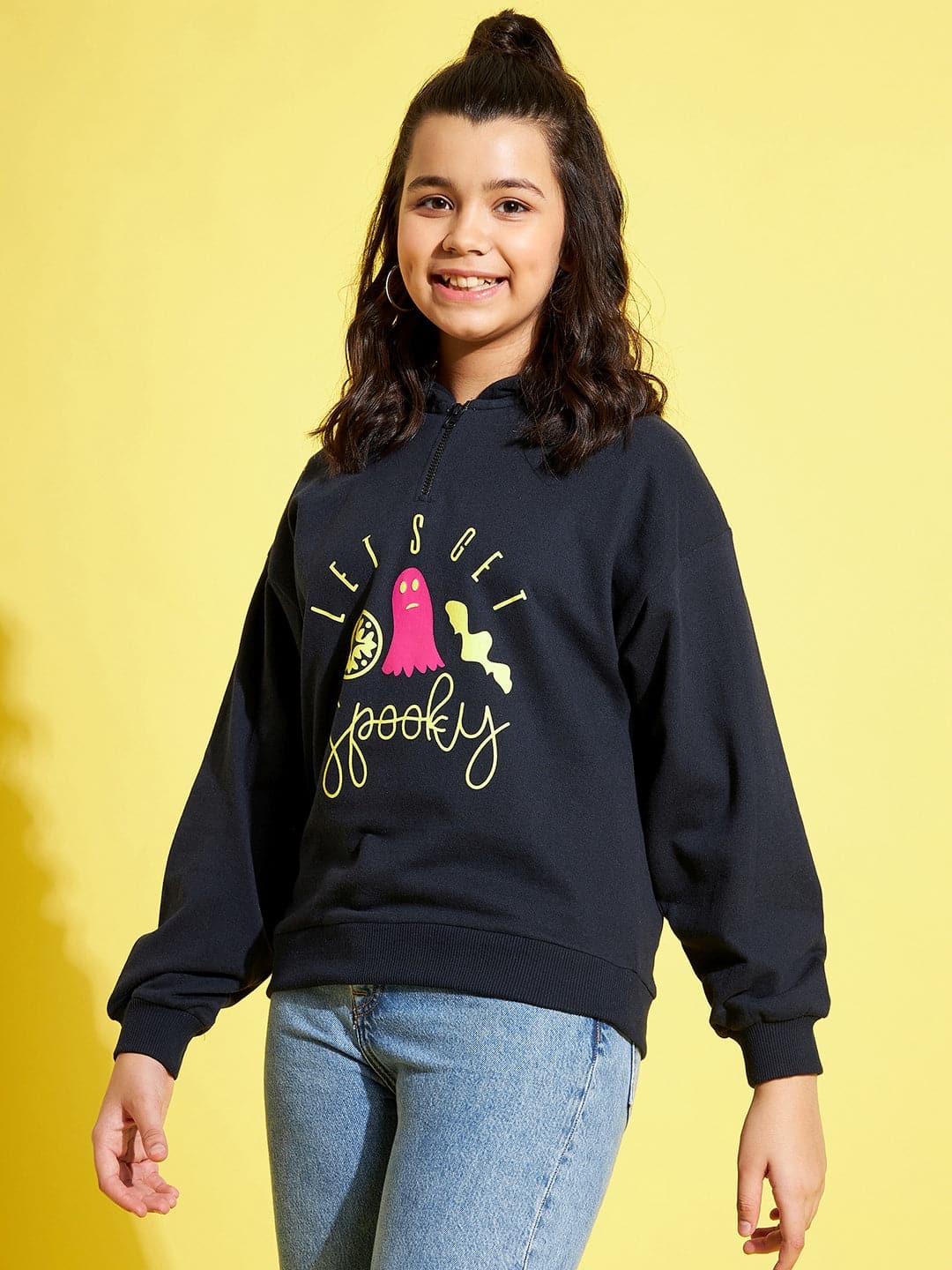 Lyush Navy Terry Lets Get Spooky Zipper Hoodie For Girls - Distacart