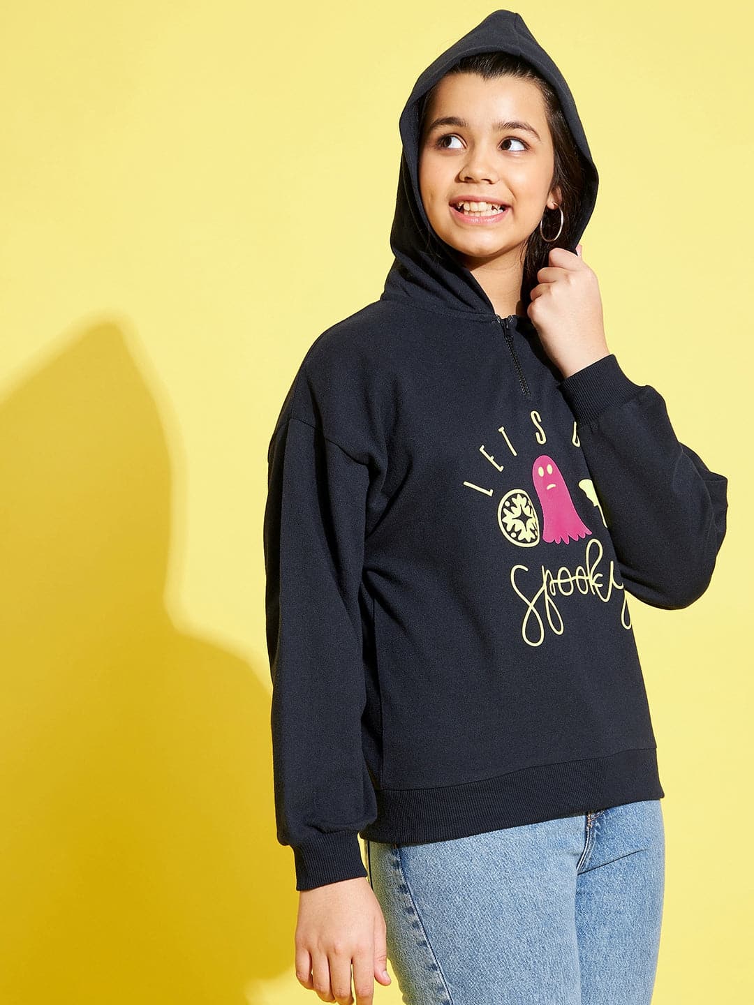 Lyush Navy Terry Lets Get Spooky Zipper Hoodie For Girls - Distacart