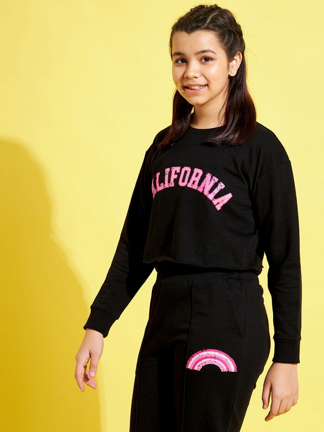 Lyush Black Terry CALIFORNIA Crop Sweatshirt For Girls - Distacart