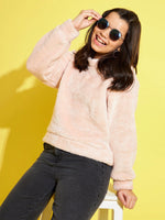 Thumbnail for Lyush Baby Pink Fur High Neck Sweatshirt For Girls - Distacart