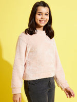 Thumbnail for Lyush Baby Pink Fur High Neck Sweatshirt For Girls - Distacart