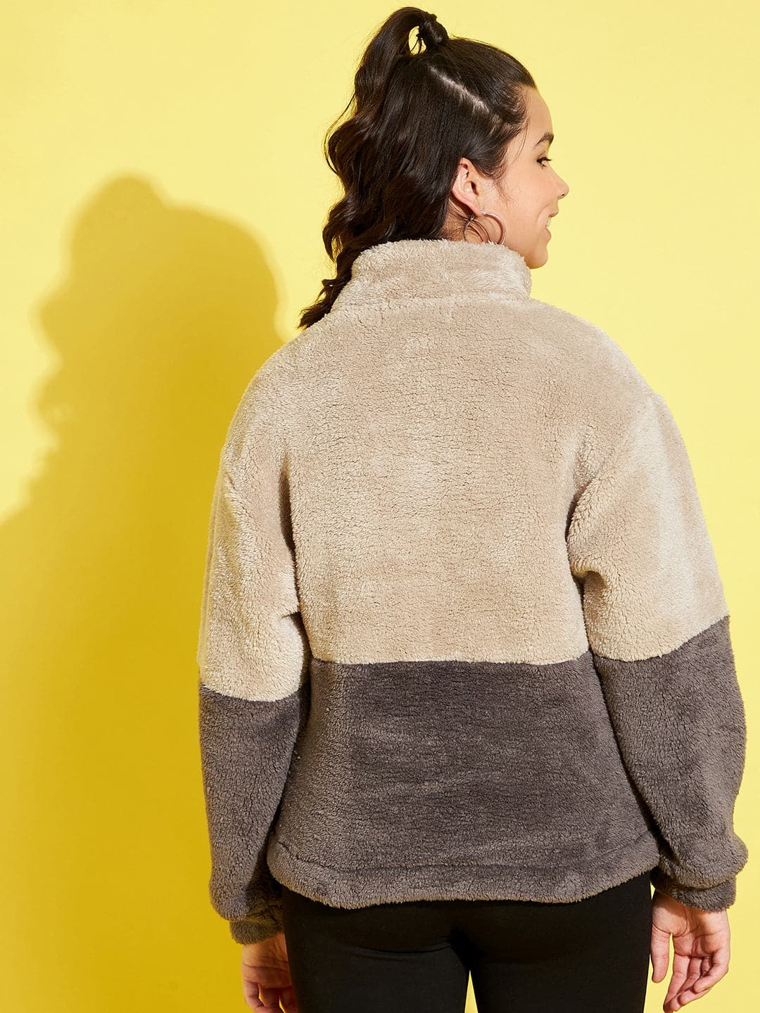 Lyush Grey & Charcoal ColourBlock Fur Sweatshirt For Girls - Distacart