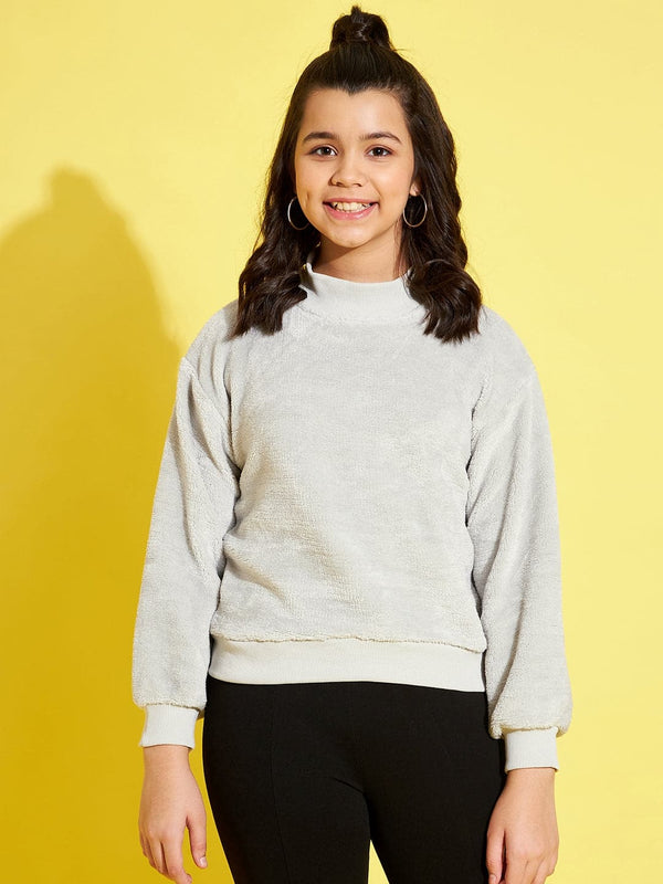 Lyush Grey Fur High Neck Regular Sweatshirt For Girls - Distacart