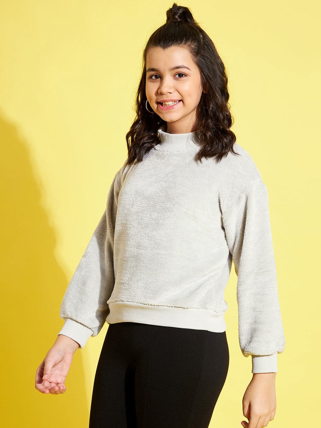 Lyush Grey Fur High Neck Regular Sweatshirt For Girls - Distacart
