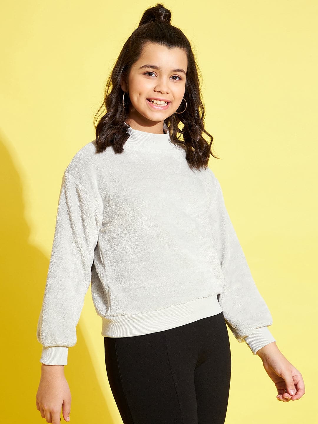 Lyush Grey Fur High Neck Regular Sweatshirt For Girls - Distacart