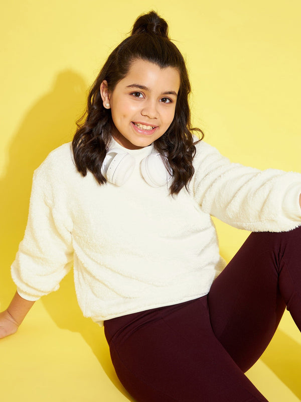Lyush White Fur High Neck Regular Sweatshirt For Girls - Distacart