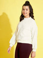 Thumbnail for Lyush White Fur High Neck Regular Sweatshirt For Girls - Distacart
