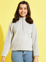 Thumbnail for Lyush Grey Fur Front Zipper Sweatshirt For Girls - Distacart