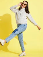 Thumbnail for Lyush Grey Fur Front Zipper Sweatshirt For Girls - Distacart
