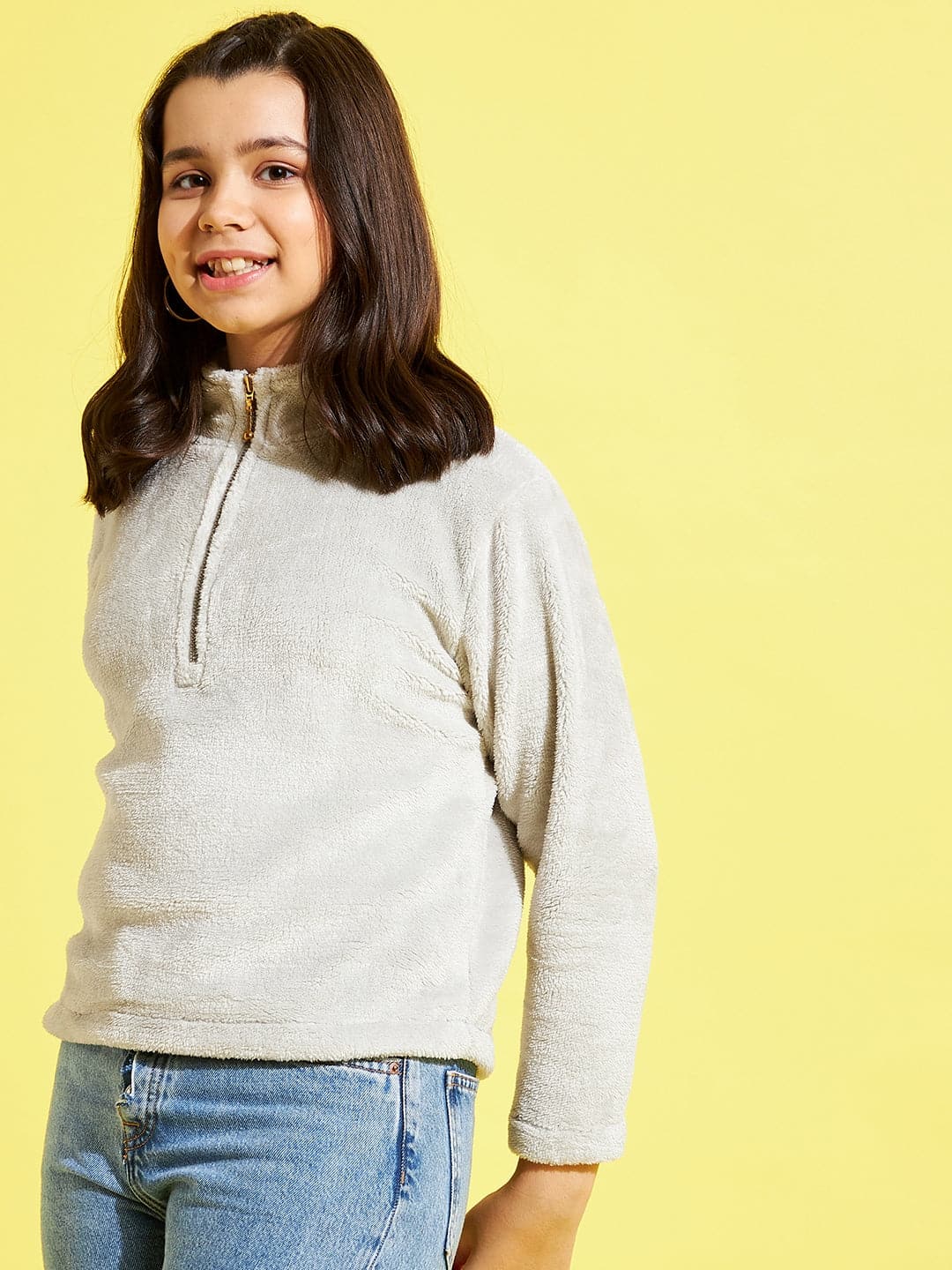Lyush Grey Fur Front Zipper Sweatshirt For Girls - Distacart