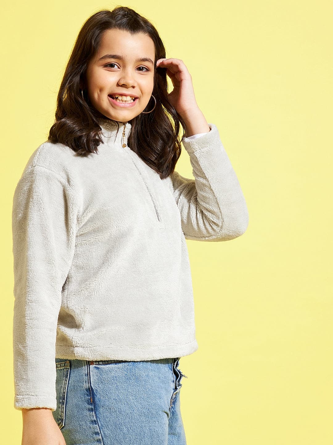 Lyush Grey Fur Front Zipper Sweatshirt For Girls - Distacart