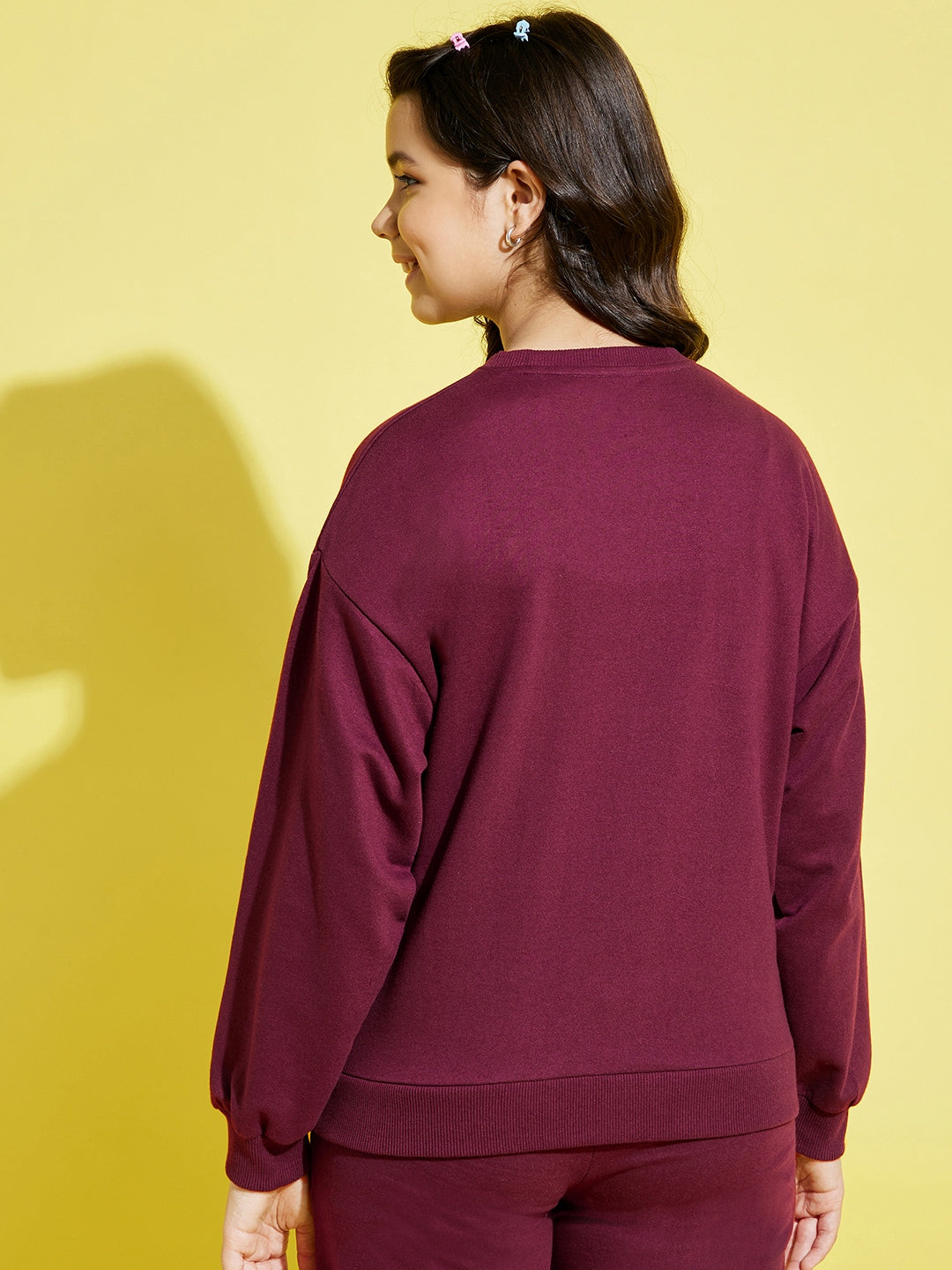 Lyush Maroon Terry Butterfly Oversize Sweatshirt For Girls - Distacart