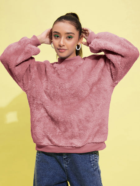 Lyush Girls Pink Fur High Neck Sweatshirt - Distacart