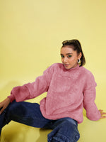 Thumbnail for Lyush Girls Pink Fur High Neck Sweatshirt - Distacart