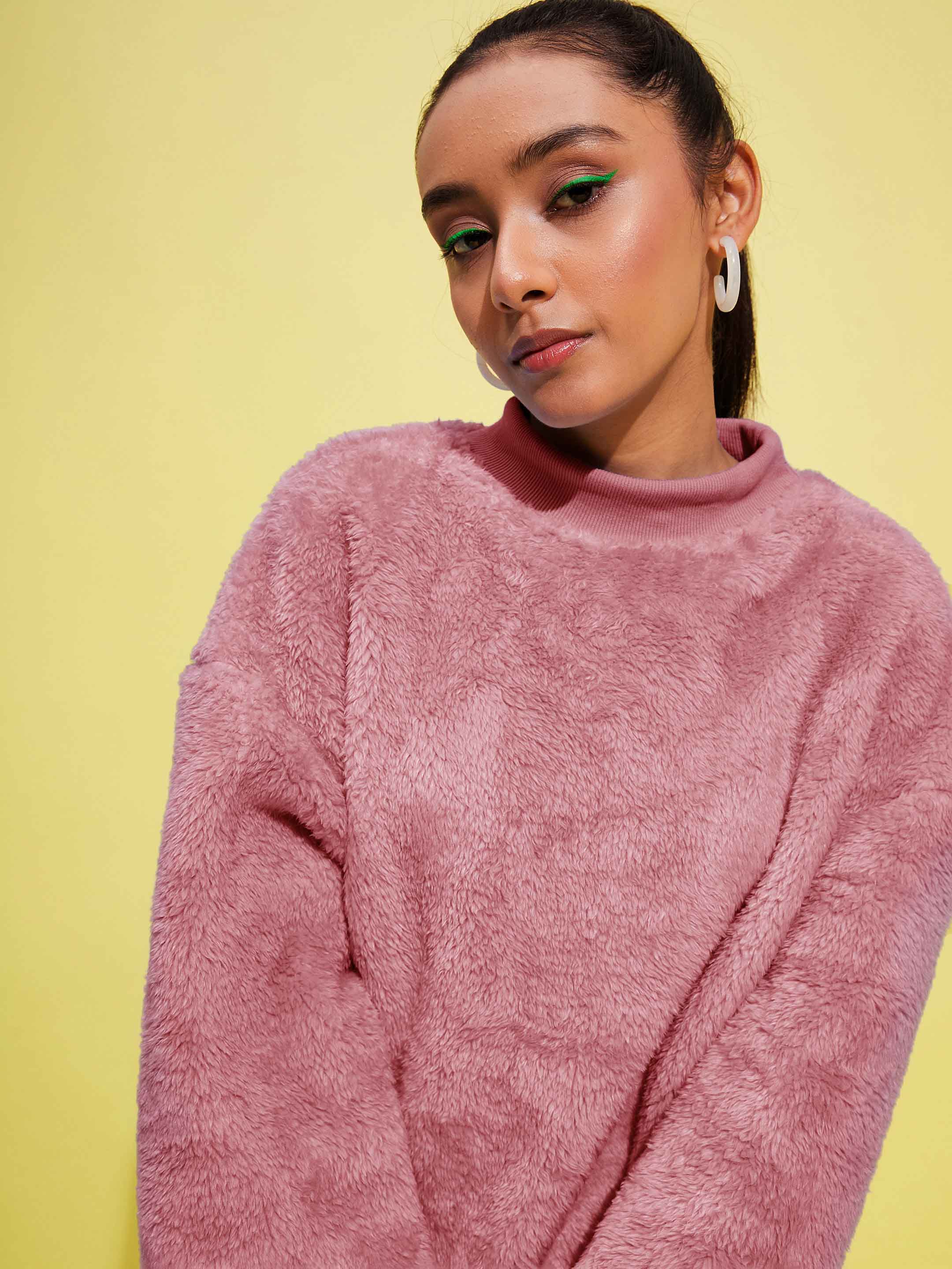 Lyush Girls Pink Fur High Neck Sweatshirt - Distacart