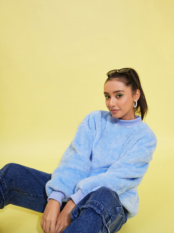 Lyush Girls Blue Fur High Neck Sweatshirt - Distacart