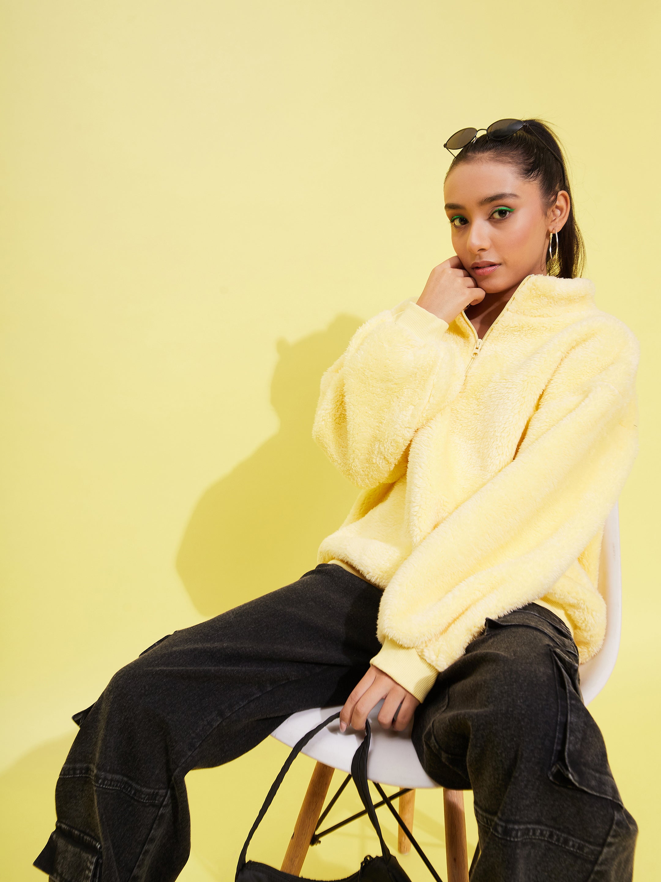 Lyush Girls Yellow Fur Front Zipper Sweatshirt - Distacart