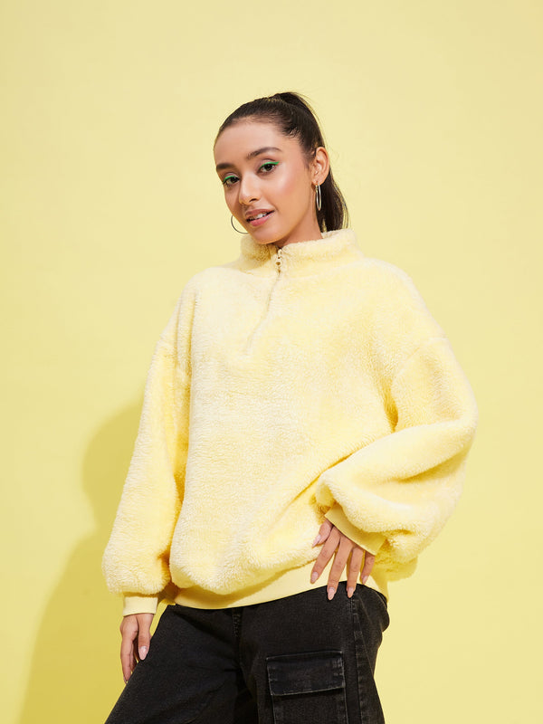 Lyush Girls Yellow Fur Front Zipper Sweatshirt - Distacart