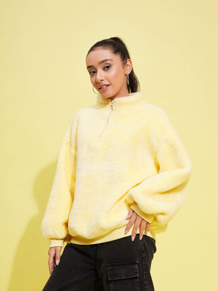 Lyush Girls Yellow Fur Front Zipper Sweatshirt - Distacart