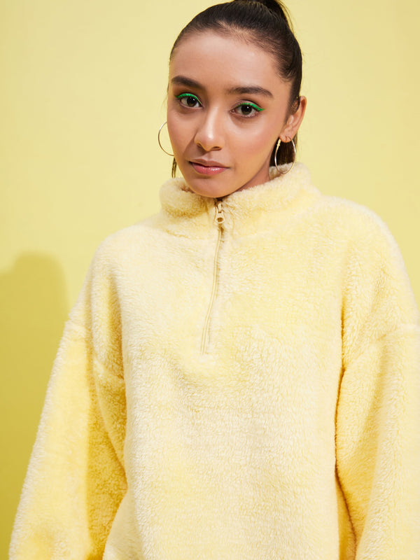 Lyush Girls Yellow Fur Front Zipper Sweatshirt - Distacart