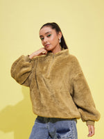 Thumbnail for Lyush Girls Brown Fur Front Zipper Sweatshirt - Distacart