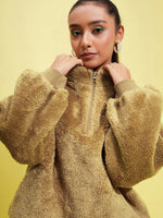 Thumbnail for Lyush Girls Brown Fur Front Zipper Sweatshirt - Distacart