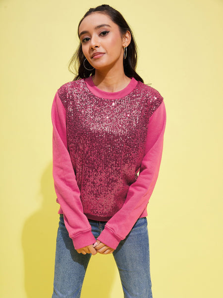 Lyush Girls Pink Front Sequence Overiszed Sweatshirt - Distacart