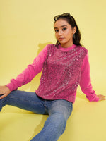 Thumbnail for Lyush Girls Pink Front Sequence Overiszed Sweatshirt - Distacart