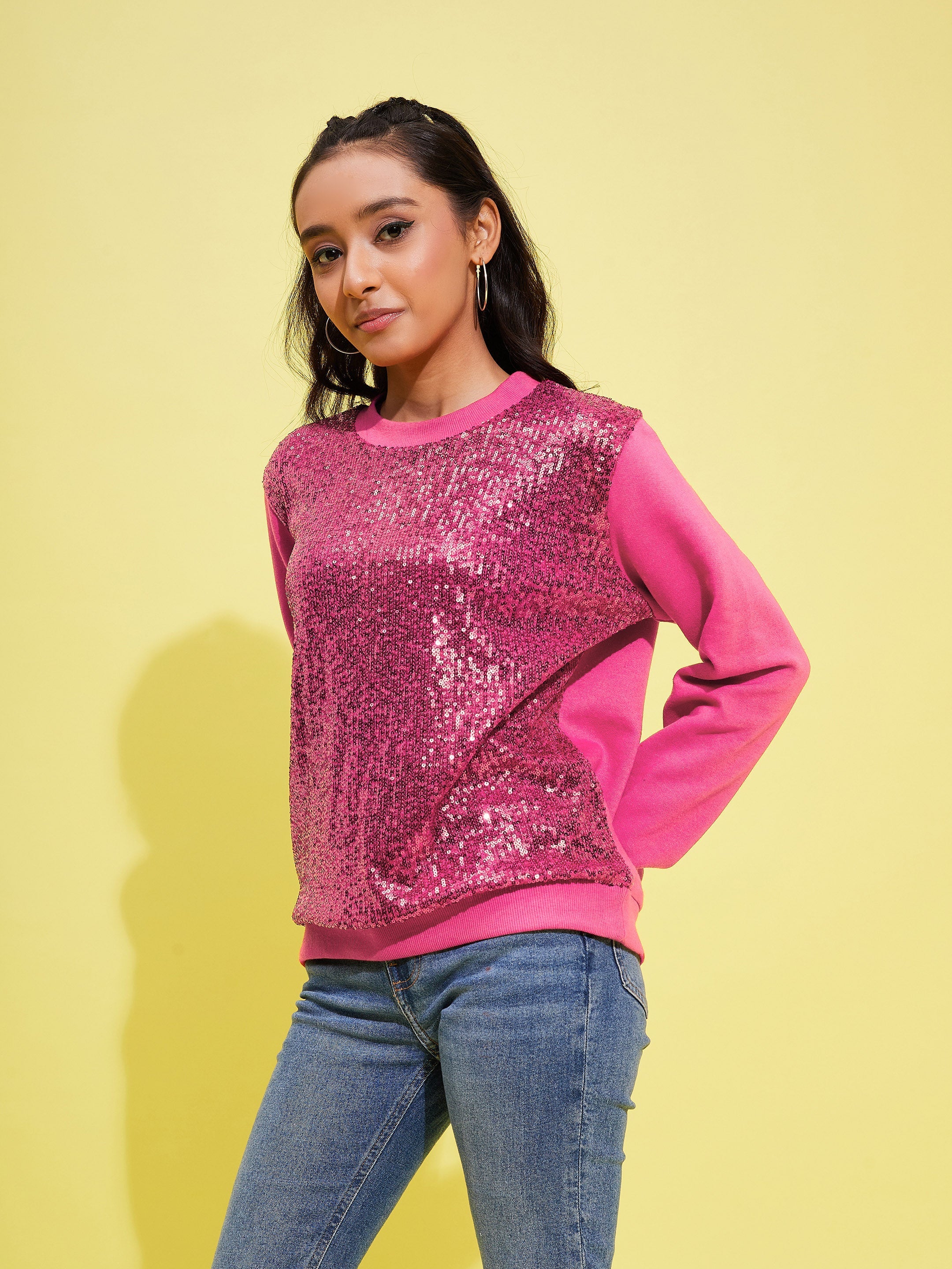 Lyush Girls Pink Front Sequence Overiszed Sweatshirt - Distacart